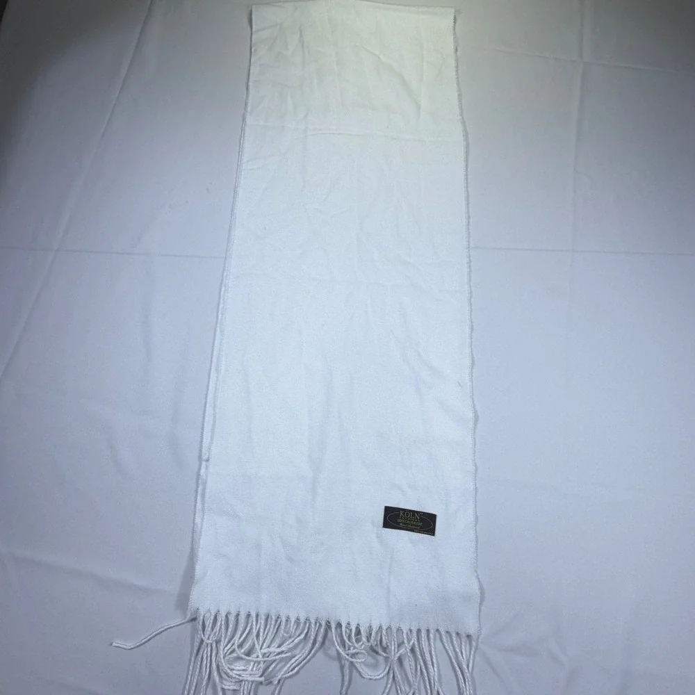 Koln Fashions White 100%‎ Cashmere Scarf Fringe Trim Unisex 72